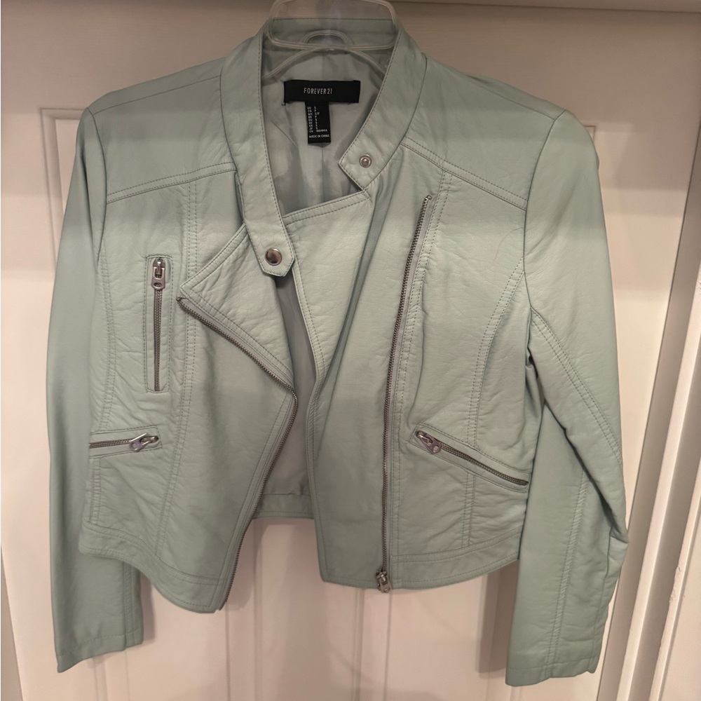 Forever 21 Green Jacket Asymmetrical Zipper Notched Lapels